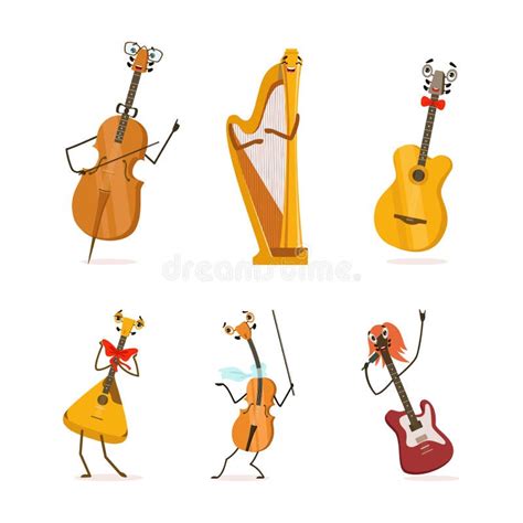 Set Of Musical Instrument Characters Cello Harp Balalaika Violin