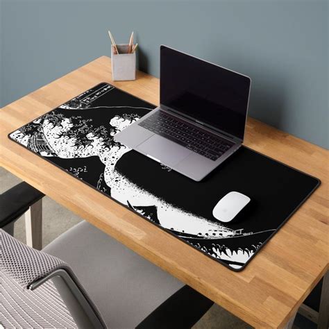 Great Wave Off Kanagawa Black And White Desk Mat Zazzle White Desk