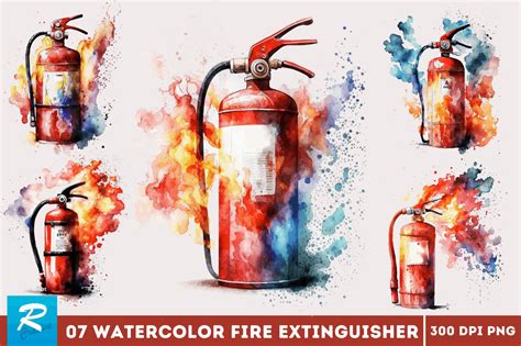 Watercolor Fire Extinguisher Clipart Graphic By Regulrcrative