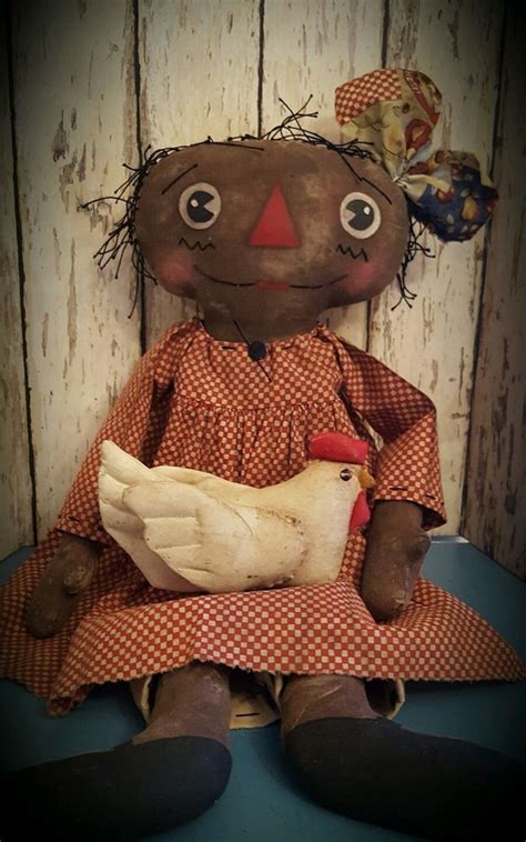 Primitive Black Raggedy Ann Doll W Chicken Annie Primitive