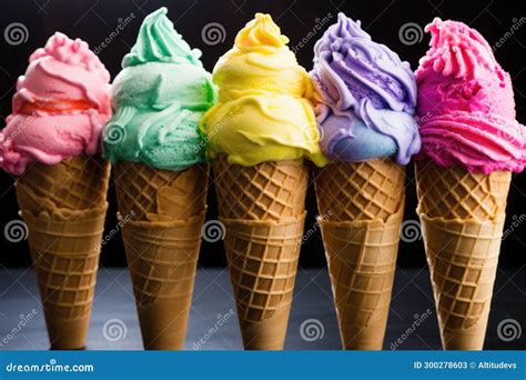 Rainbow-colored Ice Cream in Cones Stock Image - Image of cones ...