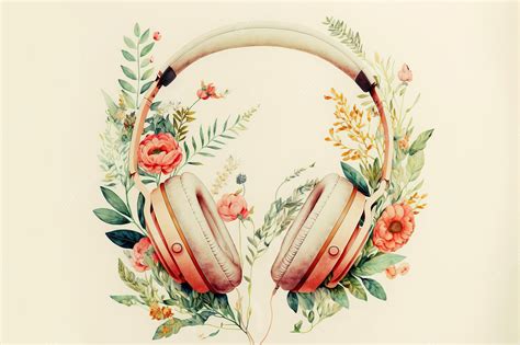 Premium Photo | Illustration of headphones with flowers and plants