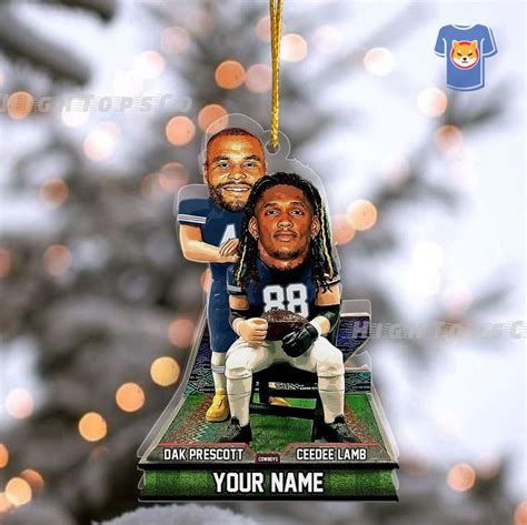 Custom Cowboys Football Christmas Ornament Dak Prescott Ceedee Lamb