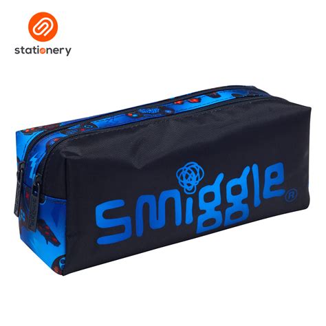 Smiggle Wonder World Twin Zip Pencil Case Black Mid Blue Sm Stationery