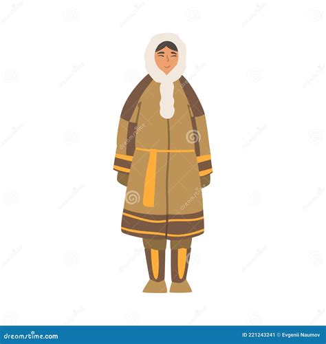 Polar Girl Character North People Wearing Warm Traditional Eskimos