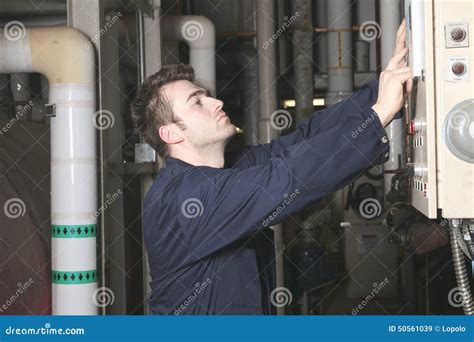 Maintenance Engineer Checking Technical Data Of Stock Image Image Of