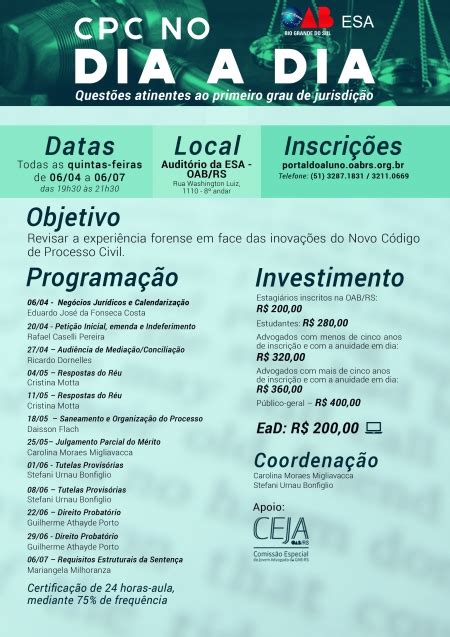 OAB RS Inscrições abertas ESA RS oferta CPC no dia a dia