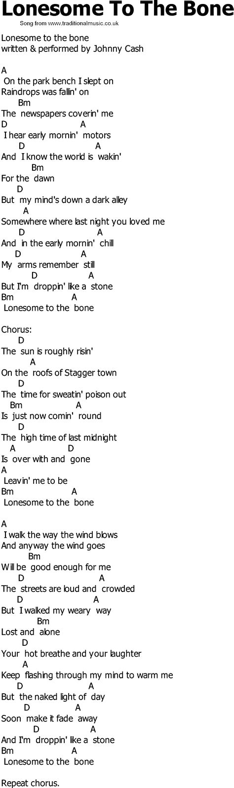 Old Country song lyrics with chords - Lonesome To The Bone