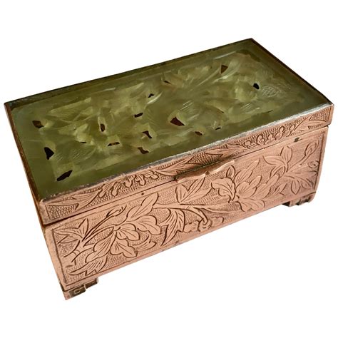 Bo Te Bijoux Chinoise Double Compartiment En Bois De Jade Blanc