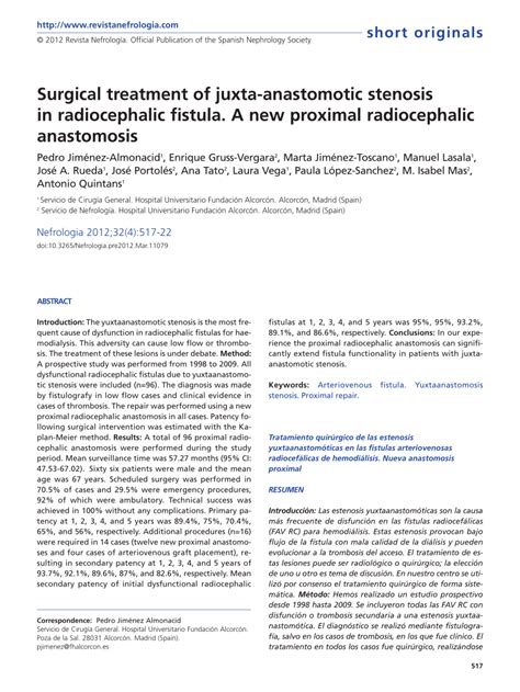 Pdf Surgical Treatment Of Yuxta Anastomotic Stenosis In Radiocephalic