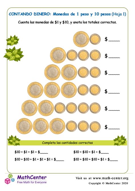 Primer Grado Hojas De Trabajo Identificar Y Contar Monedas Math Center