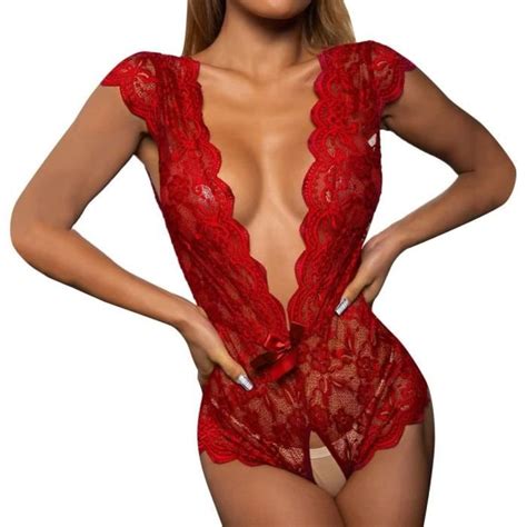 Lingerie Sexy Femme Body Dos Nu en Dentelle Érotique Nuisette Ouverte