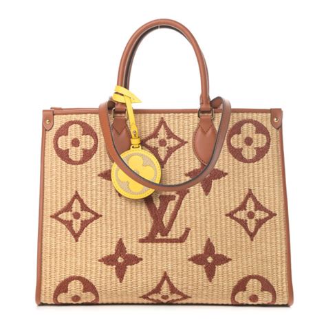 Louis Vuitton Raffia Calfskin Monogram Giant Onthego Mm Tan 797525 Fashionphile