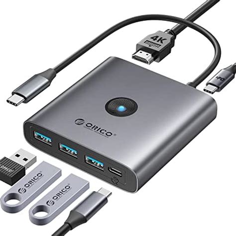 ORICO Estação de ancoragem USB C hub USB C 6 em 1 HDMI 4K 3 USB A