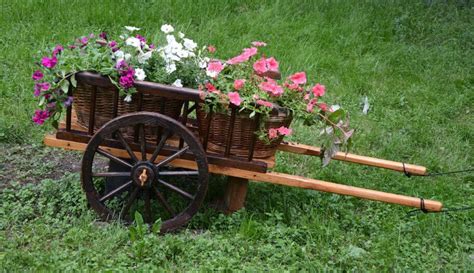 All Wood Wheelbarrow Planter With Wood Wheel Modern Front Yard Front Yard Decor Front Yard