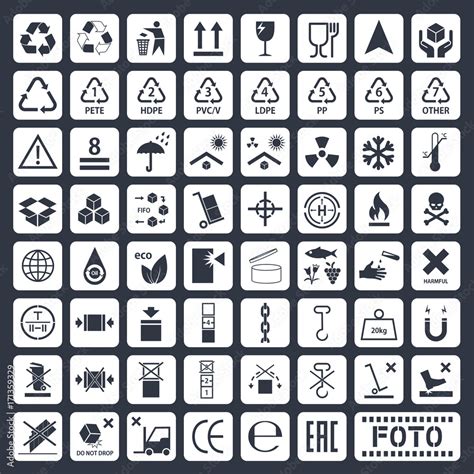 Cargo Symbols Set Packaging Icons Vector Illustration Stock Vector