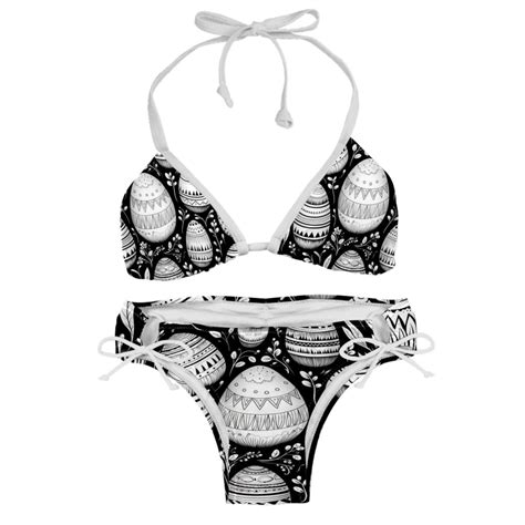 Black And White Easter Detachable Sponge Adjustable Strap Bikini Set