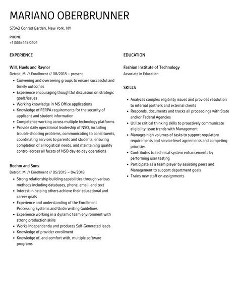 Enrollment Resume Samples Velvet Jobs