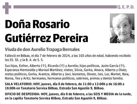 Rosario Gutiérrez Pereira Esquela El Correo