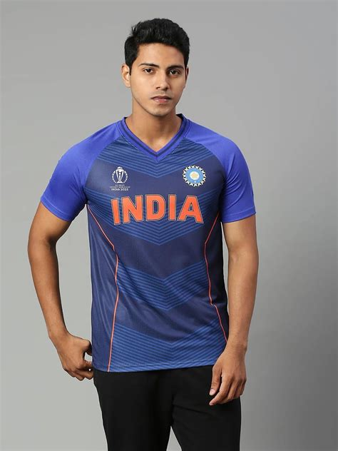 Buy Official ICC CWC 23 Men White And Navy Blue Colourblocked Short