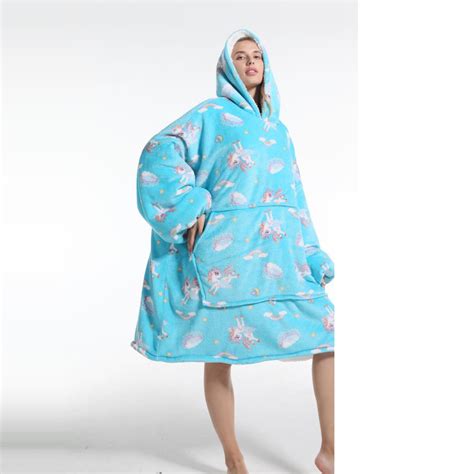 My Snuggy Large Blue Unicorn Hoodie Blanket