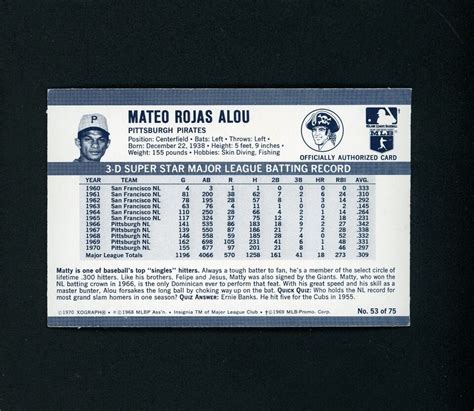 Matty Alou 1971 Kellogg S 3D Super Stars Pittsburgh Pirates 53 EBay