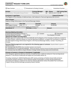 Fillable Online Energy Ca STATE OF CALIFORNIA CONTRACT REQUEST FORM