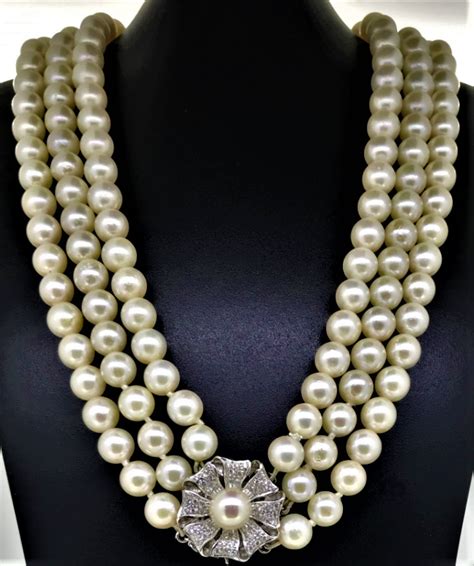 Lapada Org There Rows Of Beautifully Matched 7 Mm Cultured Pearls Set