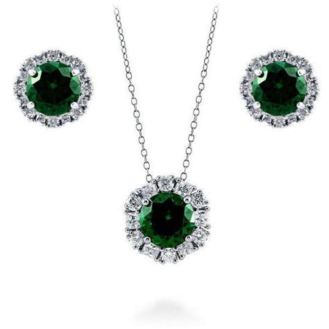 BERRICLE 925 Silver Simulated Emerald CZ Art Deco Halo Necklace And