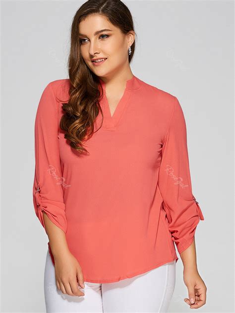 [45 Off] Plus Size Chiffon V Neck Blouse Rosegal