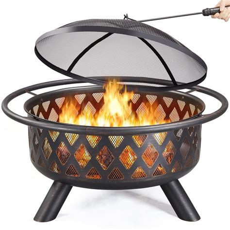 Yaheetech 36 Round Wood Bronze Finish Iron Fire Pit