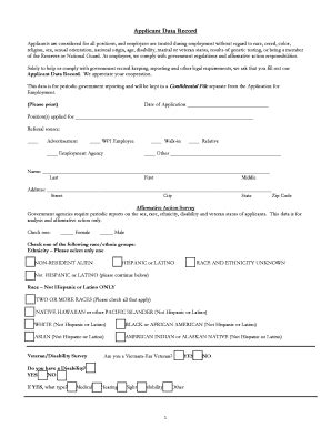 Fillable Online Wpi Applicant Data Record Template Form Fax Email Print