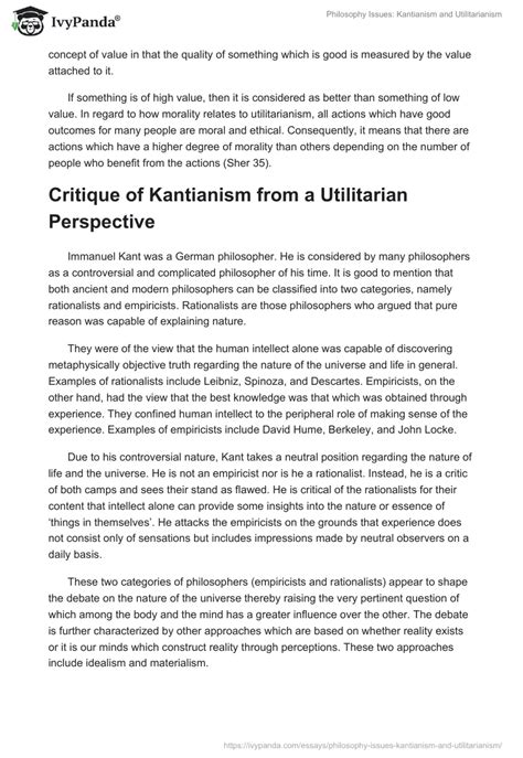 Philosophy Issues Kantianism And Utilitarianism 1370 Words Essay