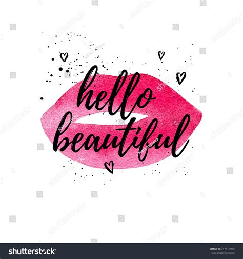 Hello Beautiful Greeting Card Fashion Poster Vector Hand Lettering