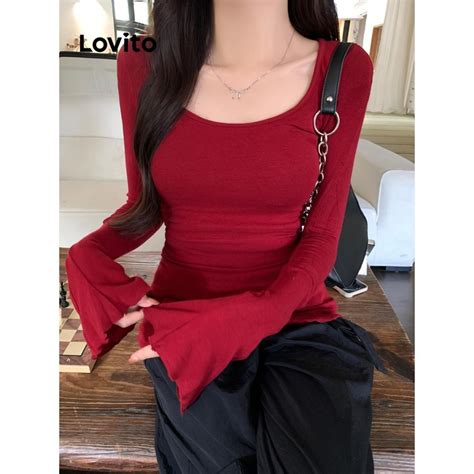 Lovito Camiseta B Sica Lisa Elegante Para Mulheres Lne Shopee Brasil