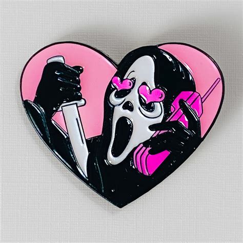 Ghostface Pink Heart Enamel Pin Scream Inspired Accessories Cinema