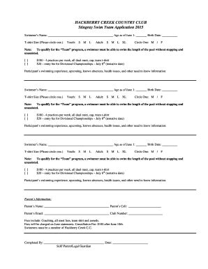 Fillable Online HCCC Swim Team Registration Form 2015 Doc Fax Email