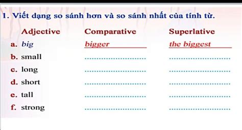 1 Viết Dạng So Sánh Hơn Và So Sánh Nhất Của Tính Từ Adjective Comparative Superlative Bigger