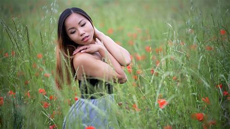 Asian Model Women Long Hair Brunette Depth Of Field Field