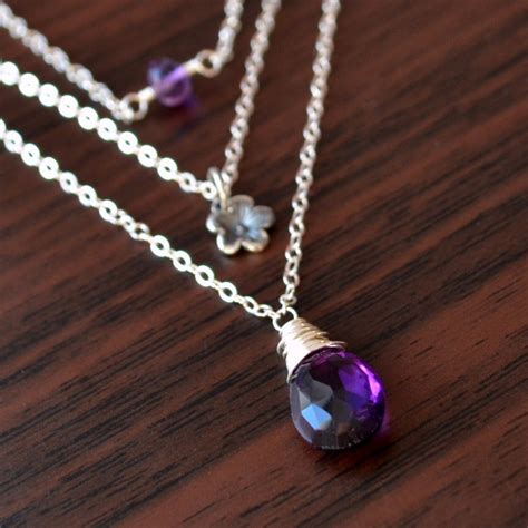 Real Amethyst Necklace Sterling Silver Layering Set Gemstone Etsy