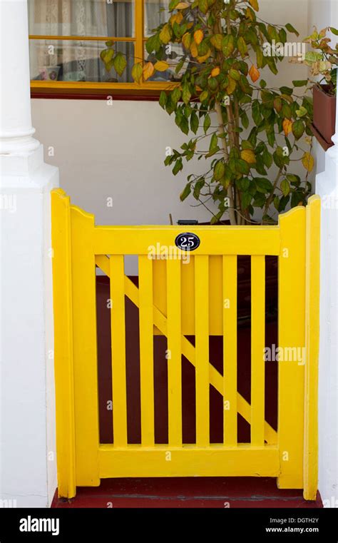 Colorful Yellow Gate And Lemon Tree Stock Photo Alamy