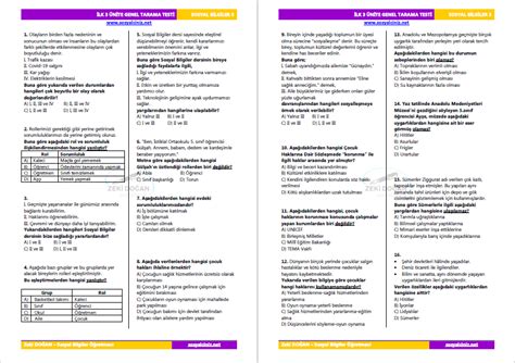 Sosyal Bilgiler Lk Nite Genel Tarama Testi Sosyal Bilgiler