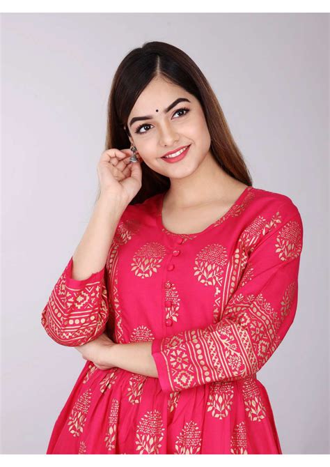 Women Pink Solid Anarkali Kurta Urban Jaipur