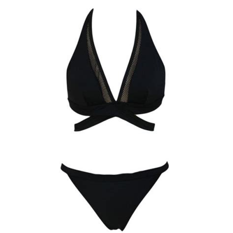 Fashionable Women S Halter Openwork Bikini Set Black Fashionable Women