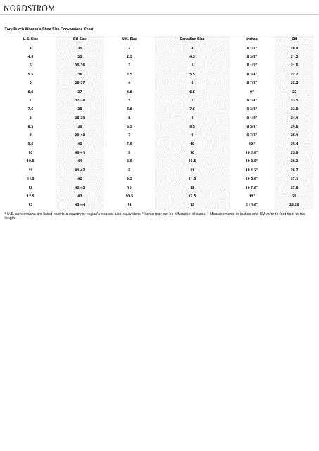 Women S Shoe Size Conversions Chart Tory Burch Download Printable Pdf Templateroller