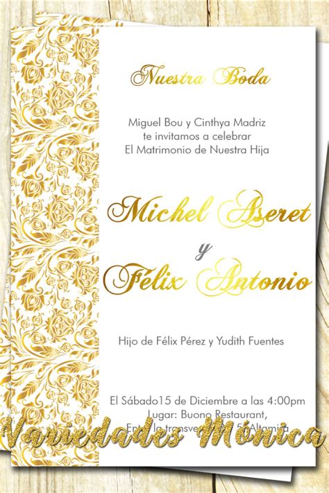 Tarjetas de Invitación para Bodas en Dorado y Blanco foil dorado