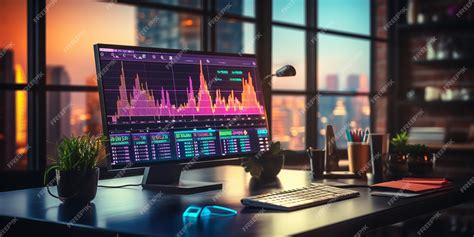 A Modern Office Workstation With A Computer Display And Data Analysis Charts Generative Ai