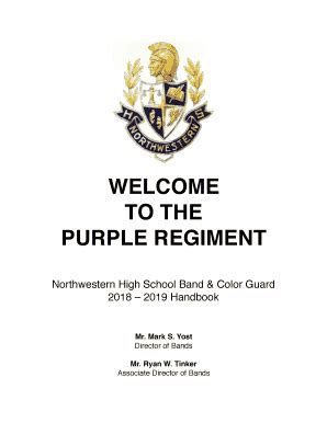 Fillable Online 2018 2019 NHS Band Handbook Northwestern High School