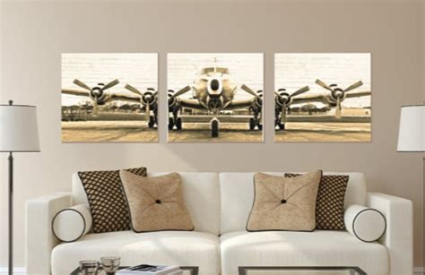 Set Of 3 Vintage Airplane Photo Canvas Canvas Wall Art