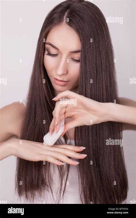 Cosmetics Health And Beauty Concept Beautiful Woman Applying Cream